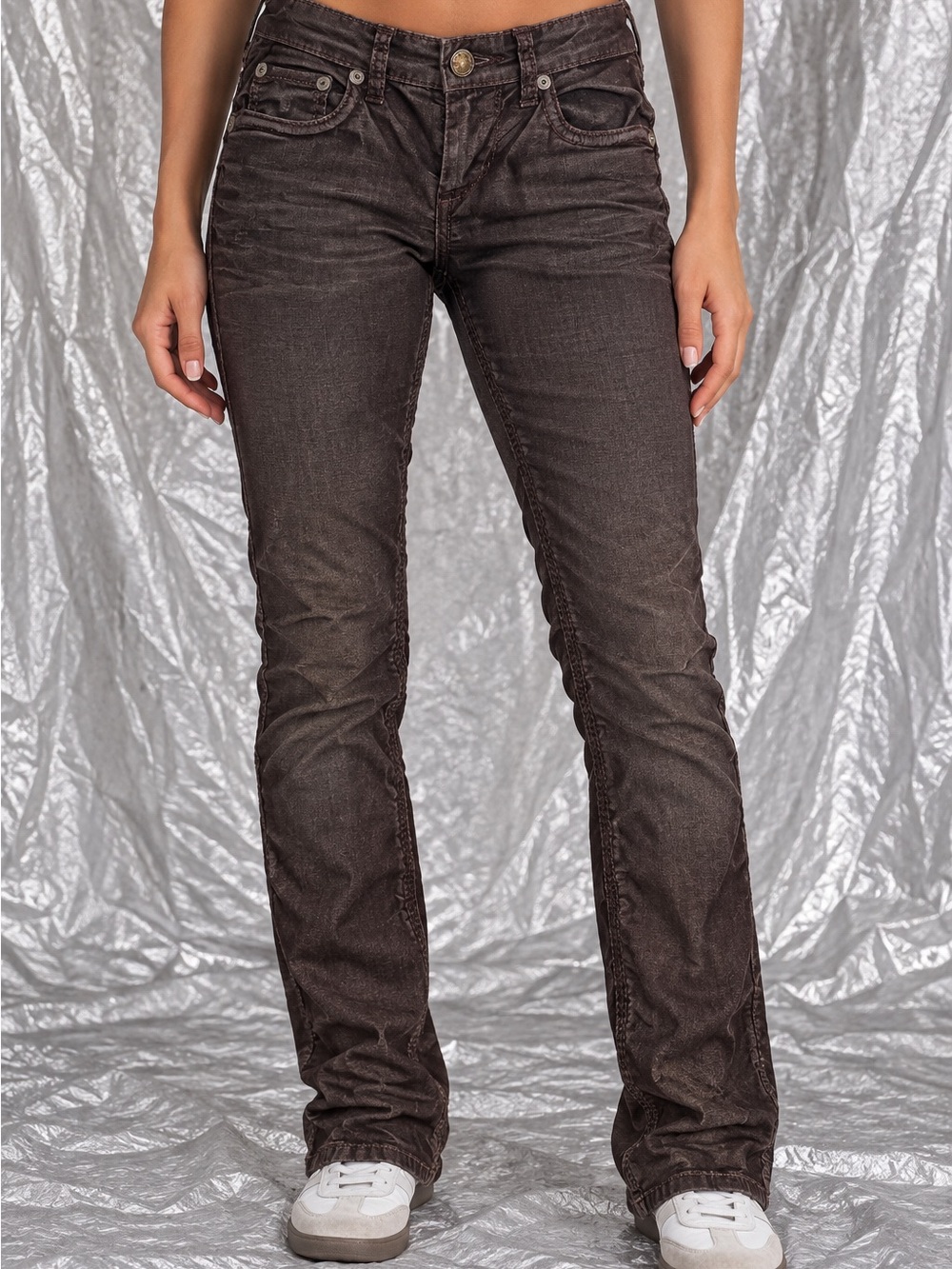 Stitch’s Jeans Women’s 25 Brown Low Rise Skinny Bootcut Stretch Y2K